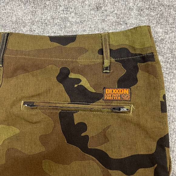 Dixxon Shorts Mens 30 Green Camouflage Stretch Logo Pockets Mid Rise Zip Fly - Picture 3 of 11